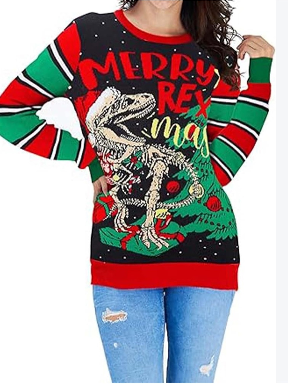 Merry Rex Christmas Crewneck Sweater - Red Green Black unisex size XL